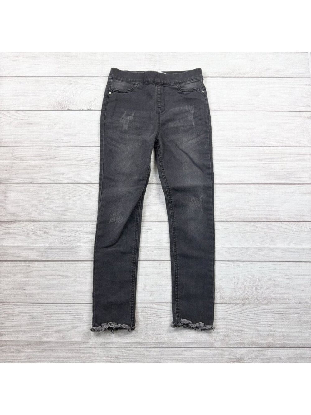 Denim Co Black Distressed Jeggings Girls Elastic Waist Frayed Hem 9-10